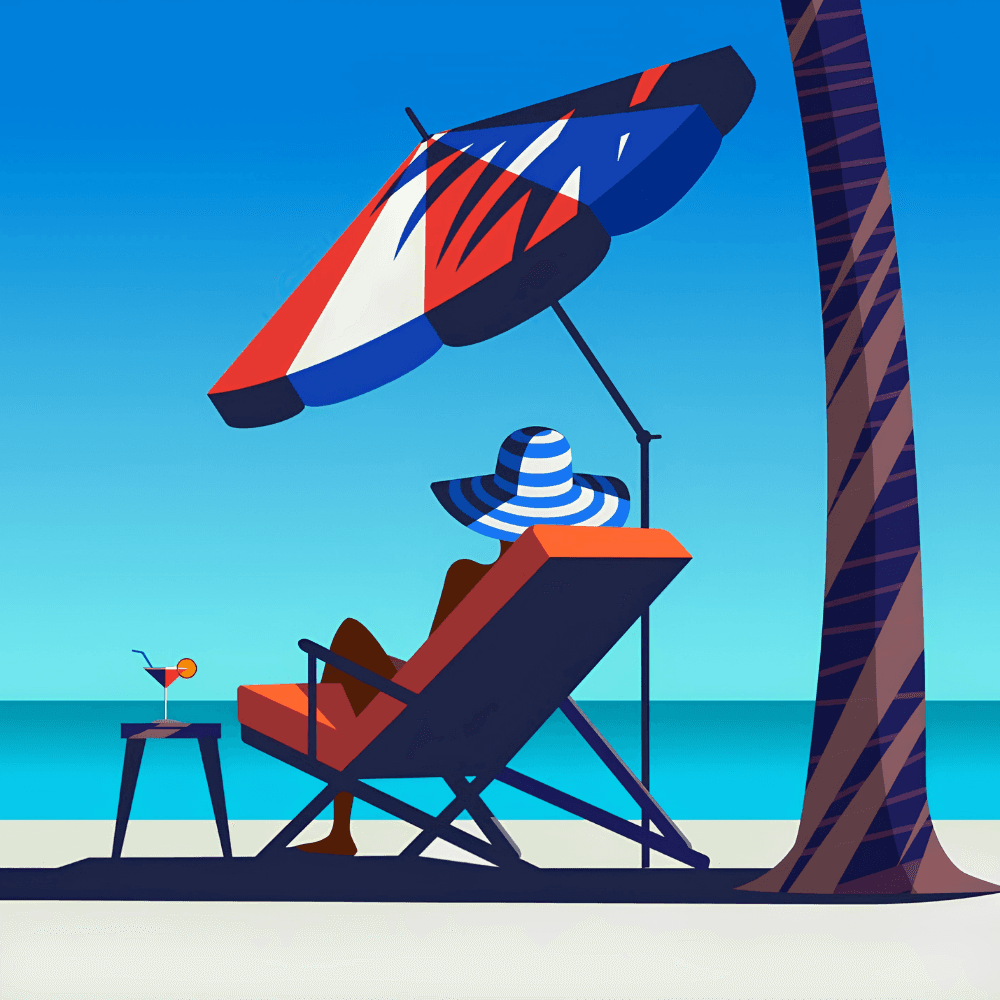 Şemsiye altında plaj sandalyesi illustration